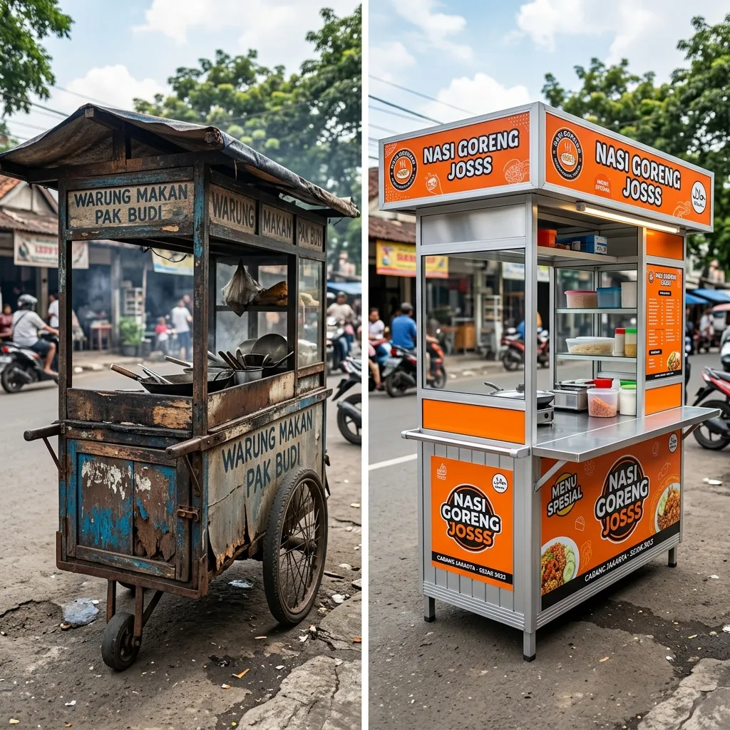 Perbandingan visual booth besi vs kayu