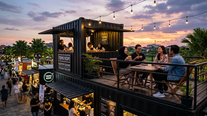 Tren Booth Container dengan Rooftop Mini untuk Nongkrong