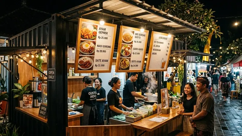 Inspirasi Desain Menu Gantung Estetik di Booth Container