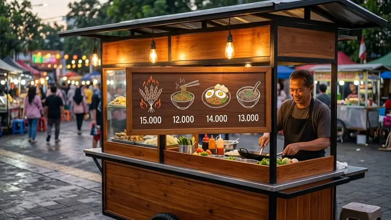 Pajangan Menu Best Seller di Area Depan Meja Gerobak